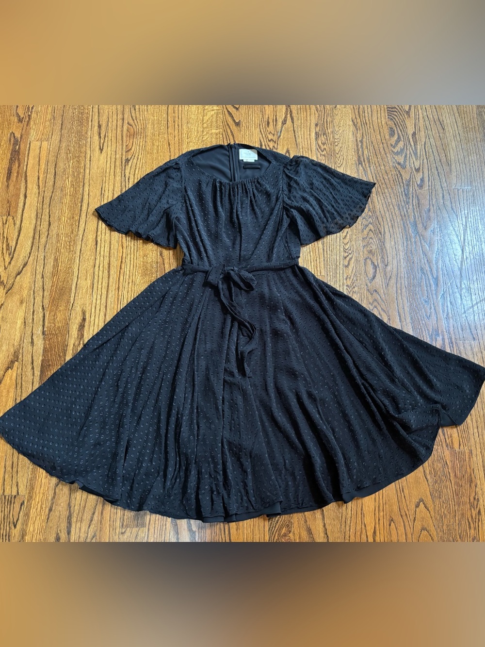 Kate Spade Black Polka Dot Flutter Sleeve Chiffon Midi Dress Size 8